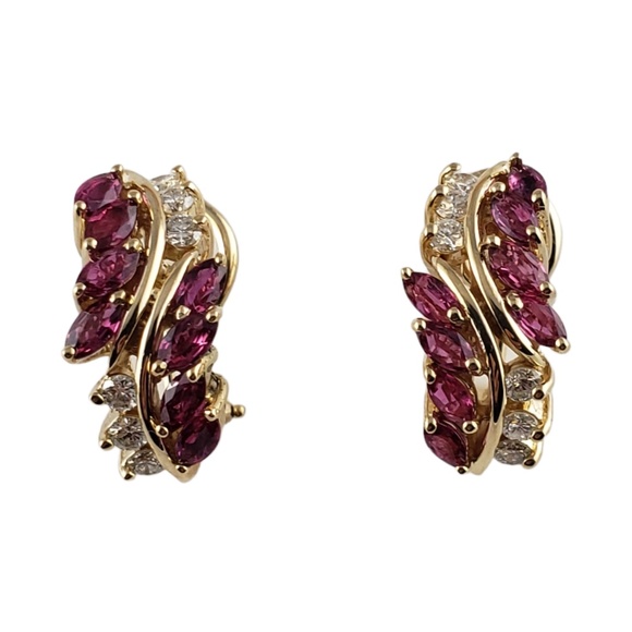 Vintage 14 Karat Yellow Gold Natural Ruby and Diamond Earrings #13644 - Picture 1 of 8